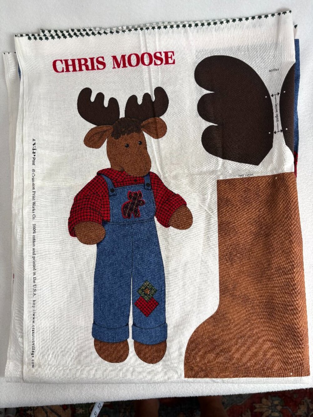 Chris Moose Fabric Panel Vintage Christmas Stuffed Animal Doll